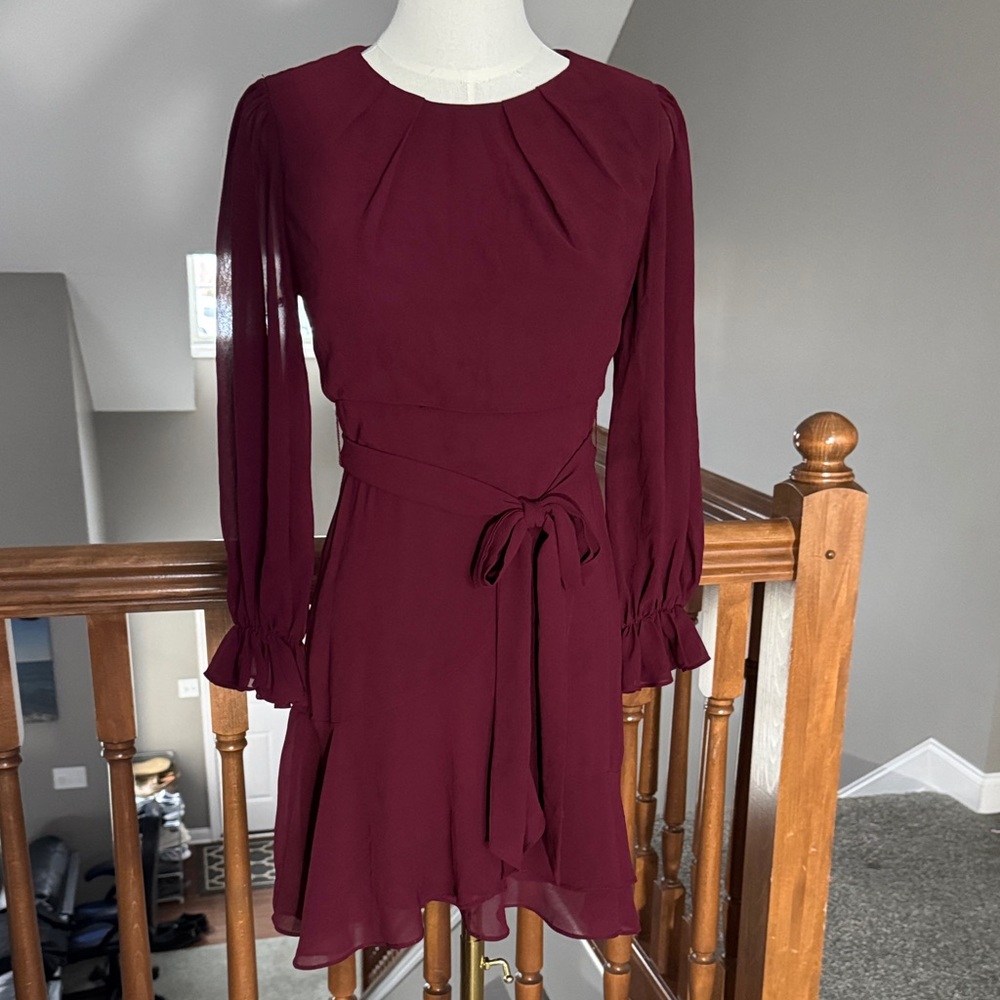 B Darlin Deep Burgundy Long Sleeve Dress